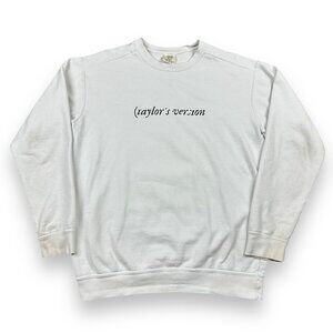 Distressed Taylor’s Version White Crewneck Pullover Sweatshirt Comfort Colors M